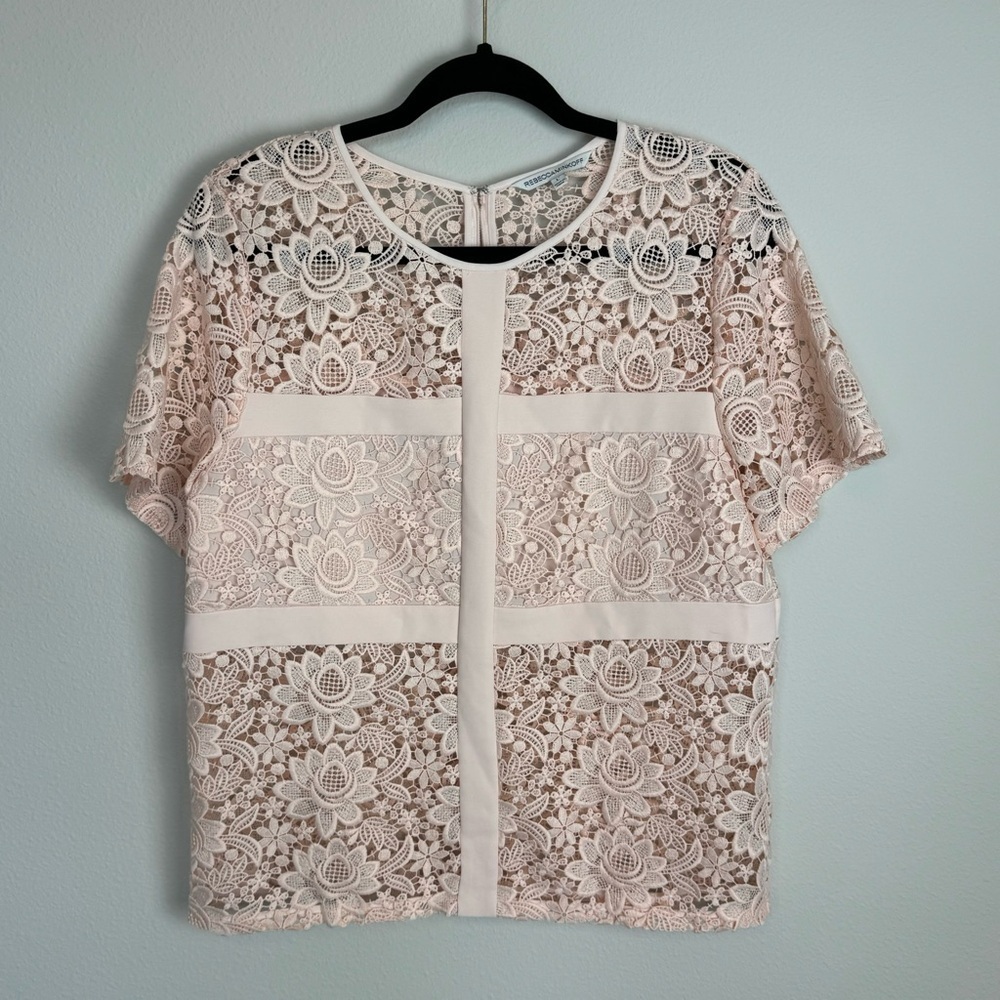 ✅ Rebecca Minkoff lace floral sheer zip up blouse top size L - Picture 4 of 12